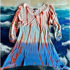 Otomix Activewear,Limited Edition Nani & Poe,Tie Dyed Tunic-Red/Blue Fusion SZ M